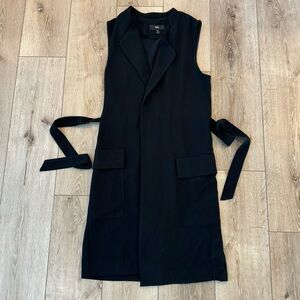 Massimo Long Black Sleeveless Vest with Tie Waist Belt and Collar Dressy Vest S